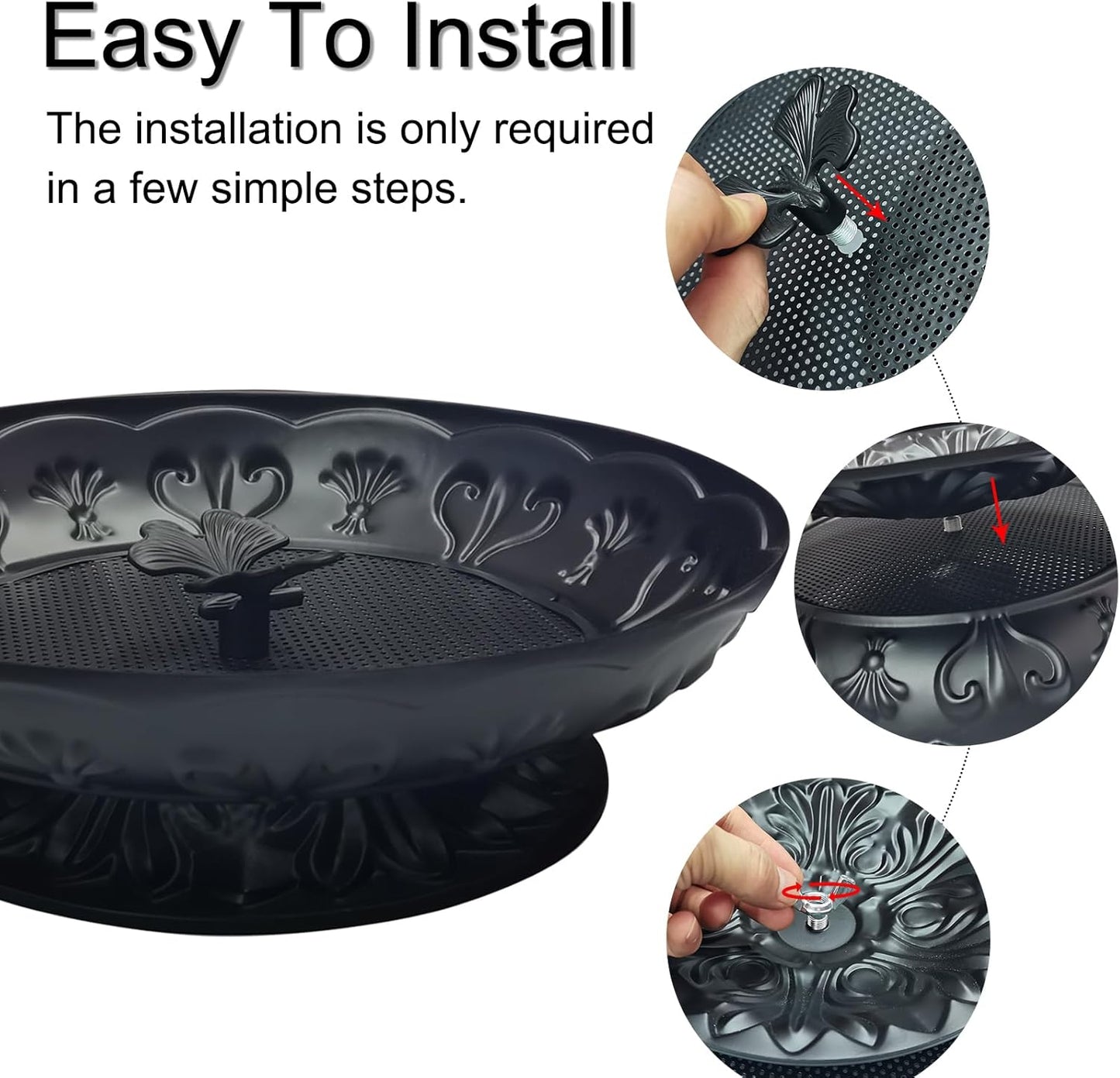 Ground Platform Bird Feeder Tray,11” Metal Large Standing Bird Feeder Mesh Seed Tray,for Outdoor Garden (Black-2 Pack)