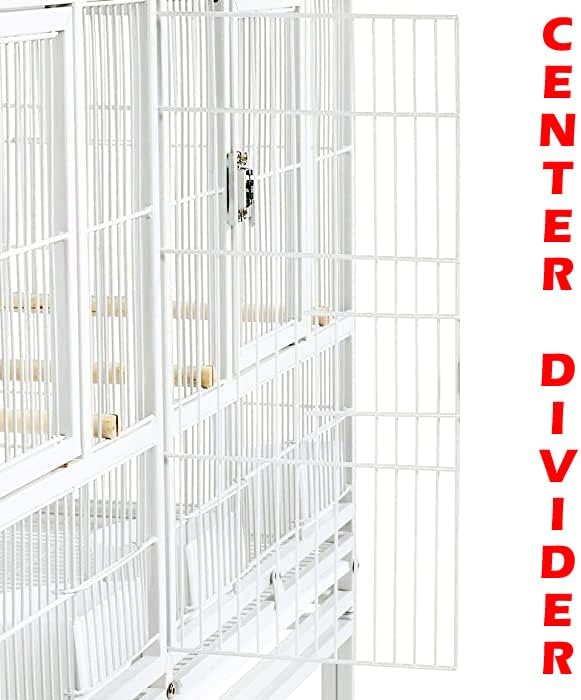 Single Stackable Center Divided Breeder Breeding Bird Flight Double Rolling Cage for Aviaries Canaries Cockatiels Lovebirds Finches Budgies Small Parrots (White Vein, Single Story)