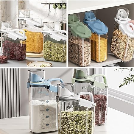 1 Piece Cereal Containers Storage, 2.8L/95oz Airtight Large Dry Food Storage Containers with Pouring Spout Measuring Cup for Snacks Grain Rice,BPA Free Dispenser Plastic Bin, 1PC