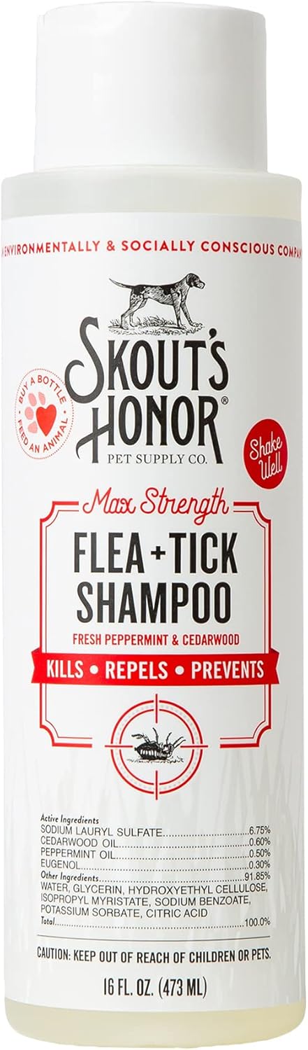 Skout's Honor Flea and Tick Shampoo for Dogs - Natural Peppermint & Cedarwood Formula, Helps to Protect from and Against Fleas, Ticks, and Mosquitos, 16 oz
