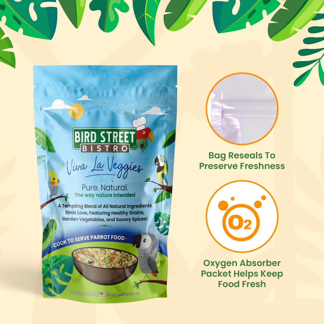 Parrot Food - Parakeet - Cockatiel - Cooks in 3-15 min w/Natural & Organic Grains - Legumes - Non-GMO Fruits, Vegetables, & Healthy Spices