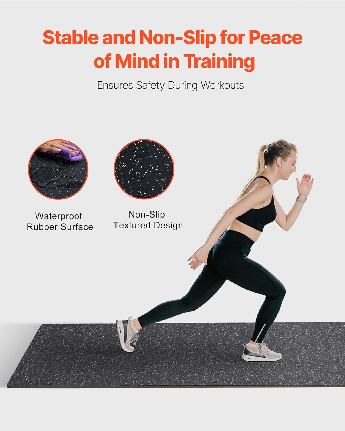 VEVOR 0.56 Inch Thick Gym Floor Tiles, 6 Tiles Rubber Top with EVA Foam, 25" x 25" Gym Flooring Workout Mats with 25 sq.ft Coverage, Interlocking Puzzle Gym Mats for Gym, Home, Garage, Black & White