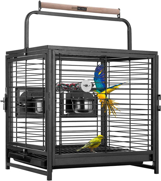VIVOHOME 19 Inch Wrought Iron Bird Travel Carrier Cage for Parrots Conures Lovebird Cockatiel Parakeets Black
