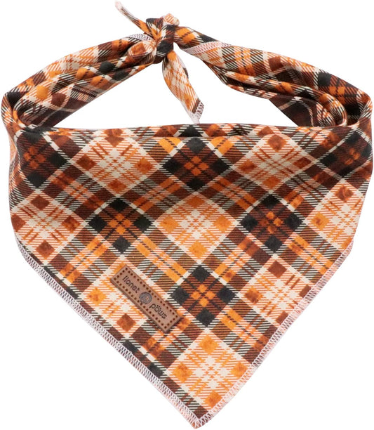 Lionet Paws Halloween Dog Bandana - Plaid Dog Kerchief, Adjustable Washable Reversible Cotton Scarf for Small to Large Dogs