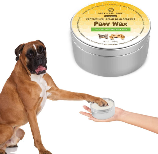 [8 OZ] Natureland Organic Paw Wax for Dogs and Cats, Natural Outdoor Protection to Heal, Repair, and Protect Dry, Chapped, or Rough Pads, Helps Protects Paws on Snow, Sand, or Dirt (8 OZ)