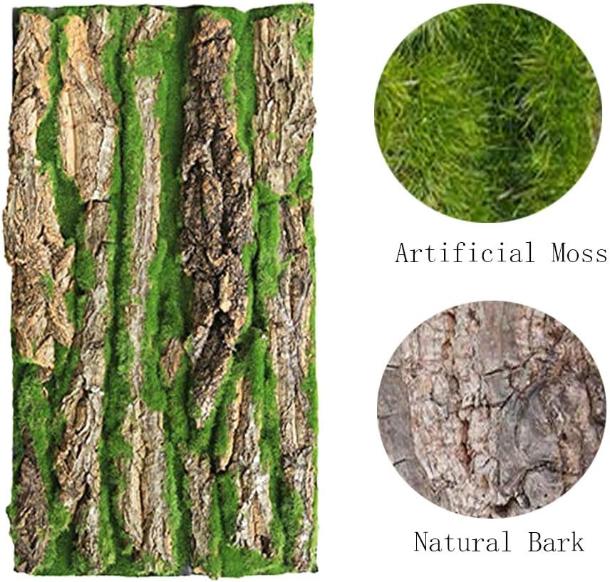 PINVNBY Reptile Terrarium Cork Background, Bearded Dragon Tank Bark Backdrop Wall Decor with Artificial Moss for Gecko Lizard Tortoise Frog Chameleon(4 Pack)