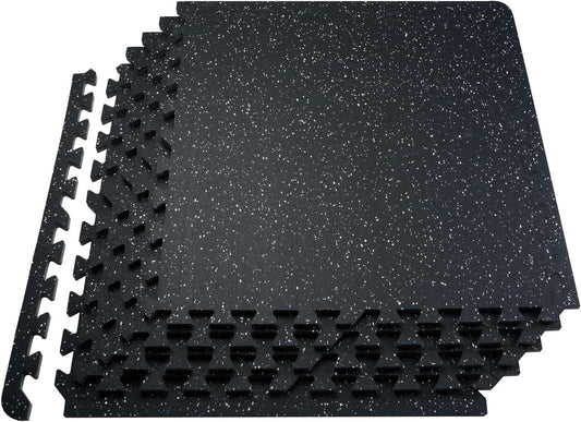 VEVOR 0.56 Inch Thick Gym Floor Mats, 25 Tiles Rubber Top with EVA Foam, 25" x 25" Gym Flooring Workout Mat with 100sq.ft Coverage, Interlocking Puzzle Mats for Home, Garage, Black & White