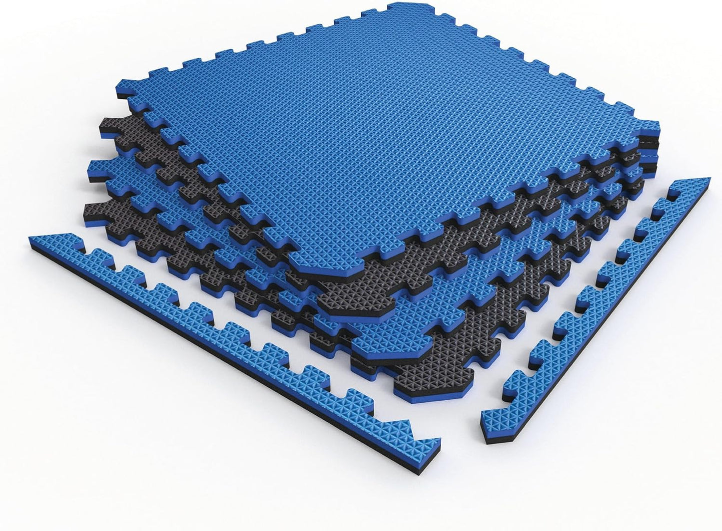 Norsk Reversible Exercise Mats 3/4" Thick EVA Interlocking Foam Tiles - Perfect for Home Gym Flooring, 28 Tiles & 56 Trim Pieces, 112 Sq. Ft. Reversible, Dazzling Blue/Black