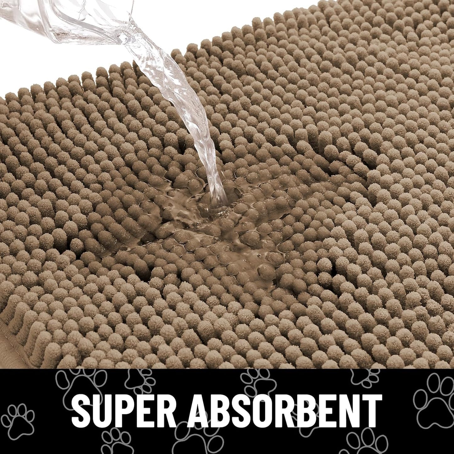 Smiry Dog Door Mat for Muddy Paws, Absorbent Dirt Trapper Non Slip Quick Dry Washable Chenille Mat for Mud Dogs, Entry Rug for Indoor and Outdoor (30x20 Inches, Camel)