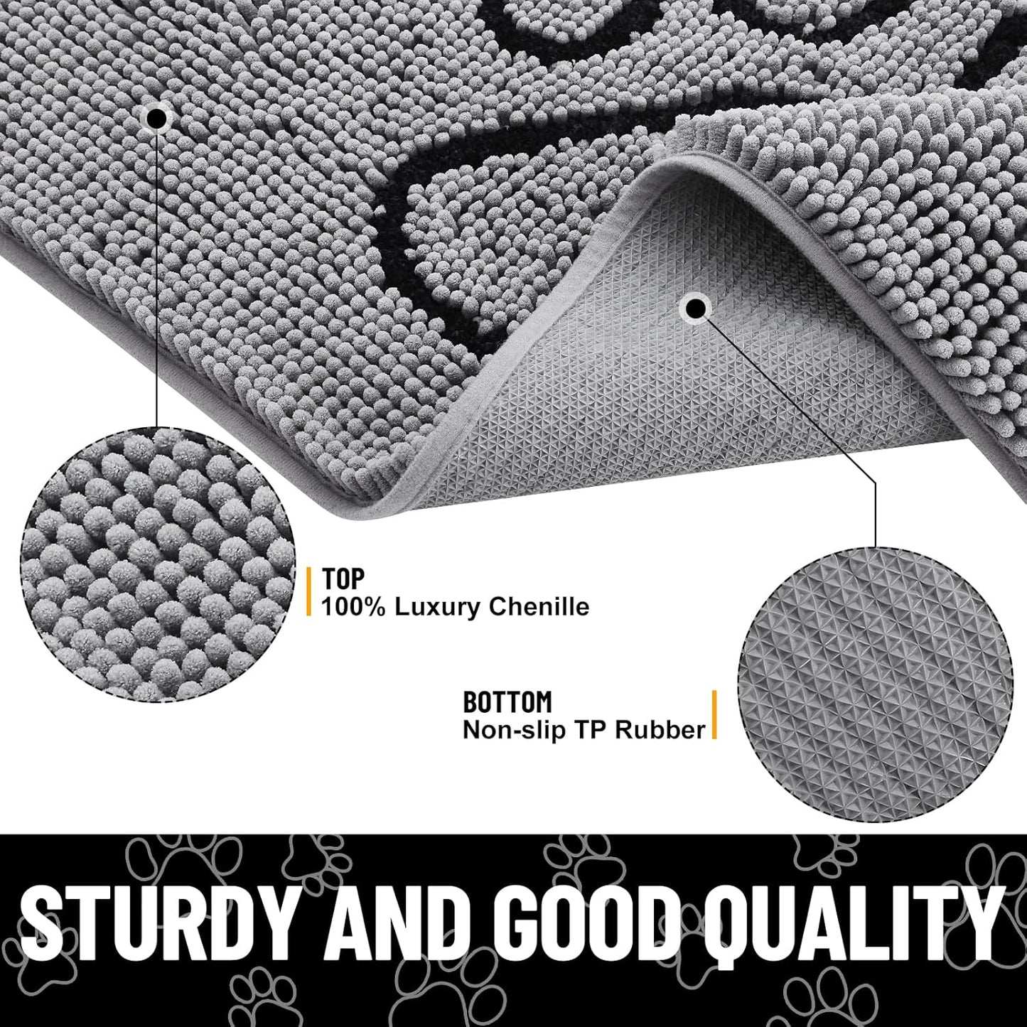 Smiry Dog Door Mat for Muddy Paws, Absorbent Dirt Trapper Non Slip Quick Dry Washable Chenille Mat for Mud Dogs, Entry Rug for Indoor and Outdoor (32x59 Inches, Grey)
