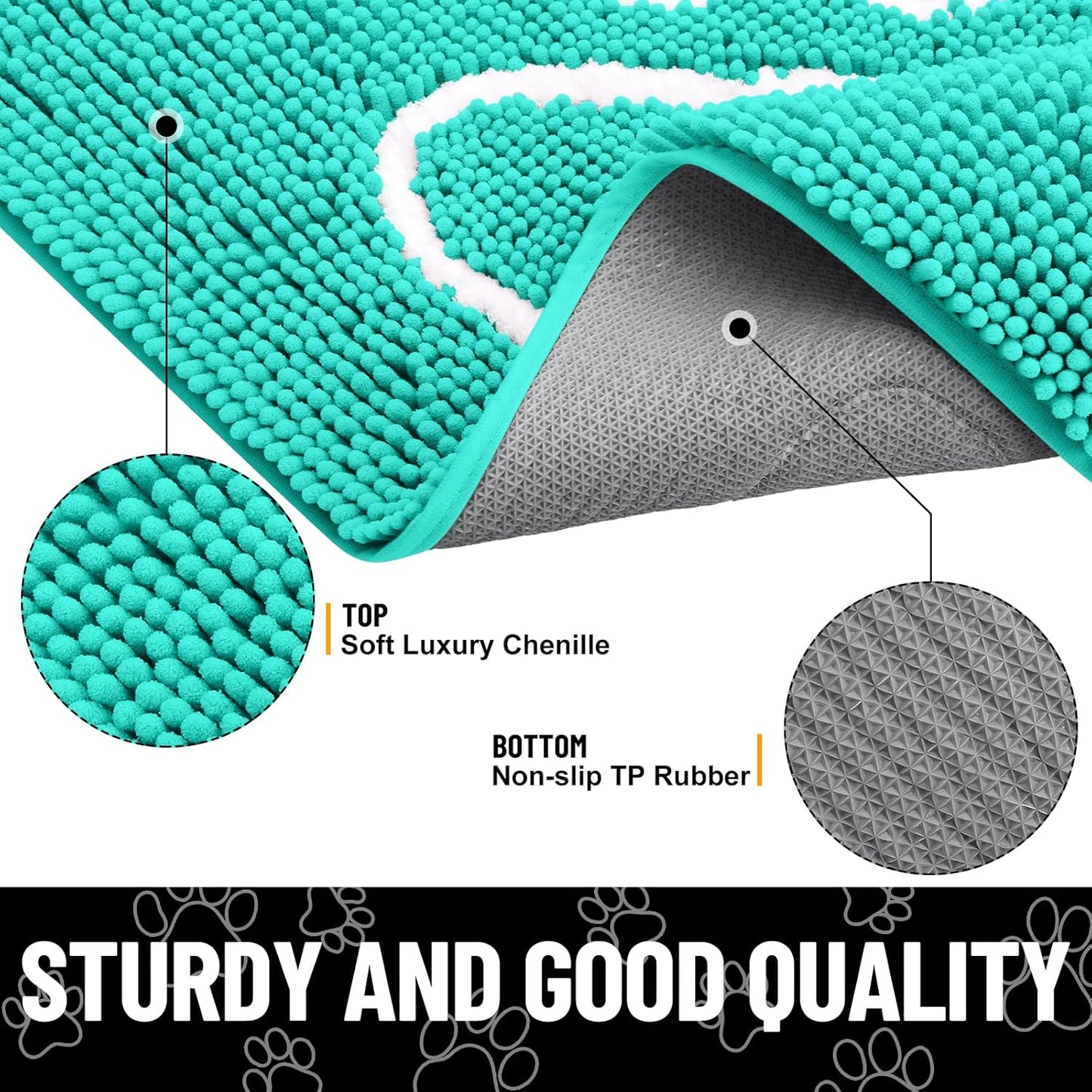 Smiry Dog Door Mat for Muddy Paws, Absorbent Dirt Trapper Non Slip Quick Dry Washable Chenille Mat for Mud Dogs, Entry Rug for Indoor and Outdoor (48x30 Inches, Turquoise)